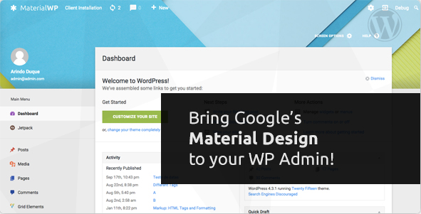 WordPress插件-Material WP V0.0.52汉化版已更新-倾尘SEO 更改WordPress管理界面 Material Design RTL支持-百云游资源网