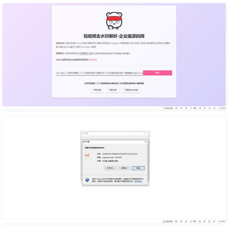 【亲测】网页版短视频去水印源码，上传既用-百云游资源网