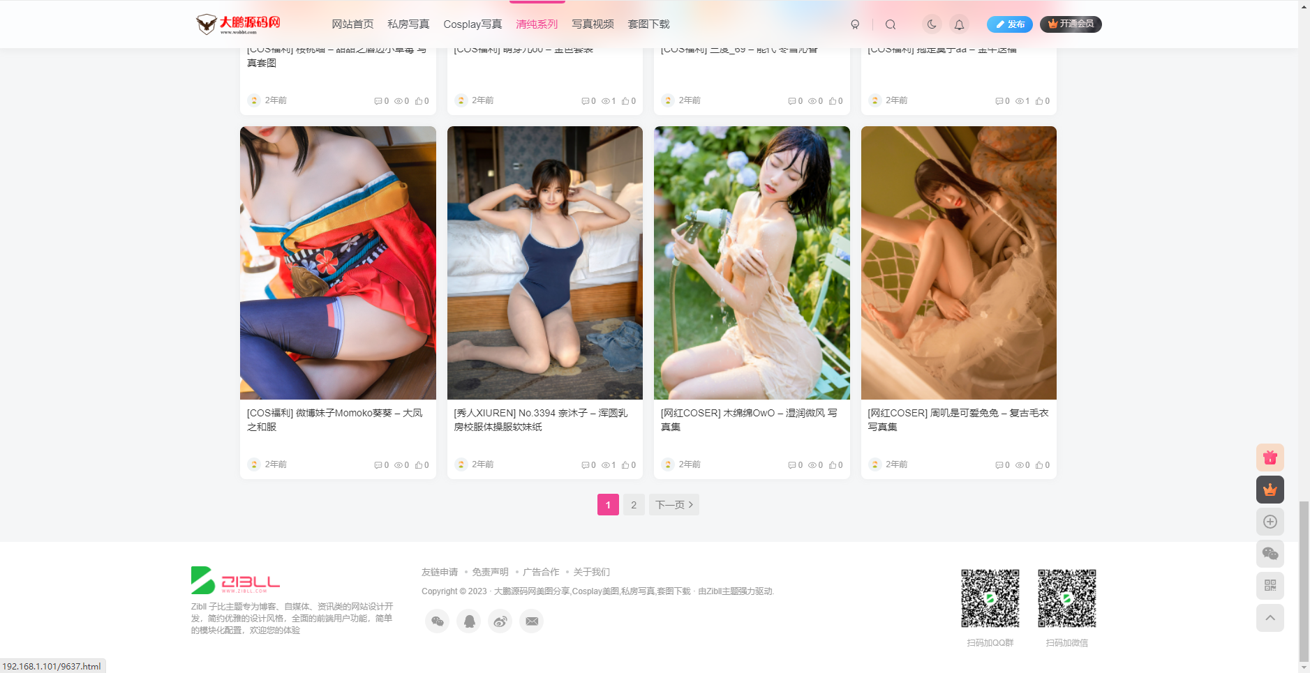 【大鹏独家】整站WordPress子比自适应美女写真网站美图整站带数据源码大鹏亲测插图2