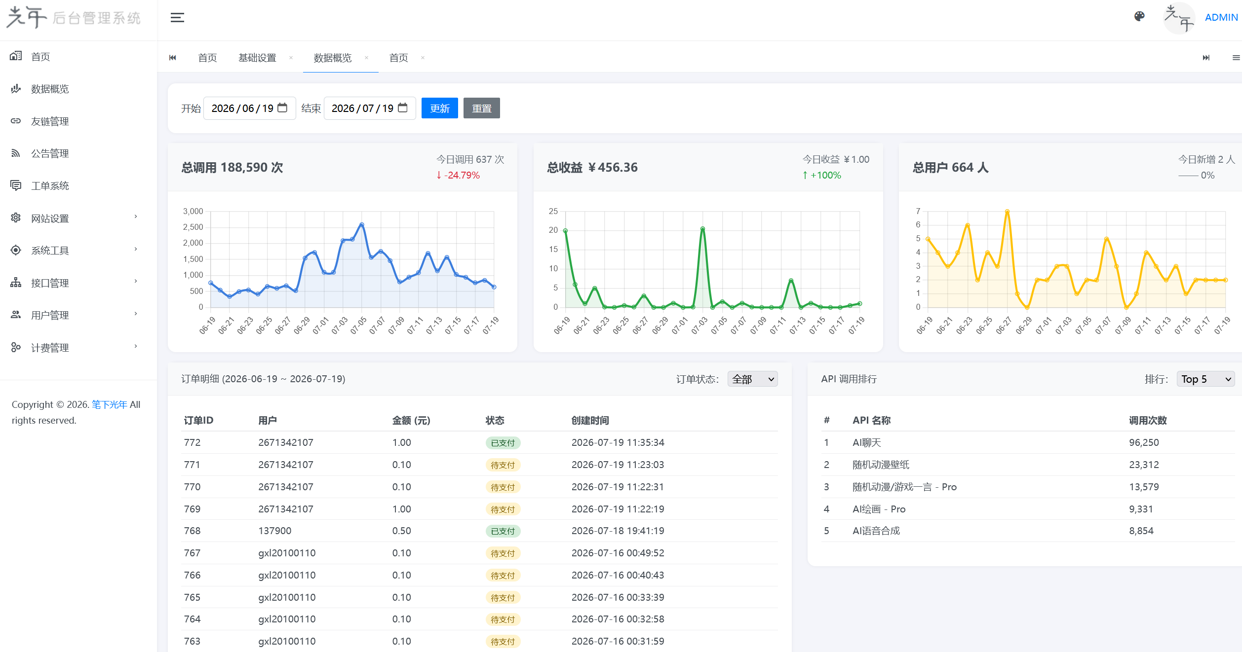 光年API接口管理系统 重制版v1.0-百云游资源网